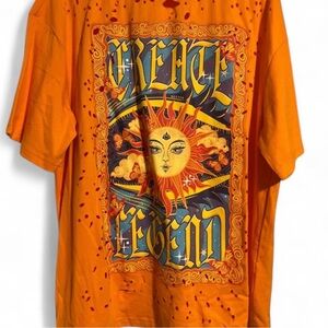 Vibrant Orange Short Sleeve Tee with Psychedelic Design